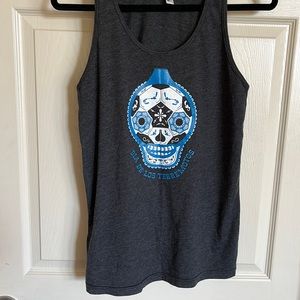 Designer tank top, men’s small, “Dia De Los Terremotos”